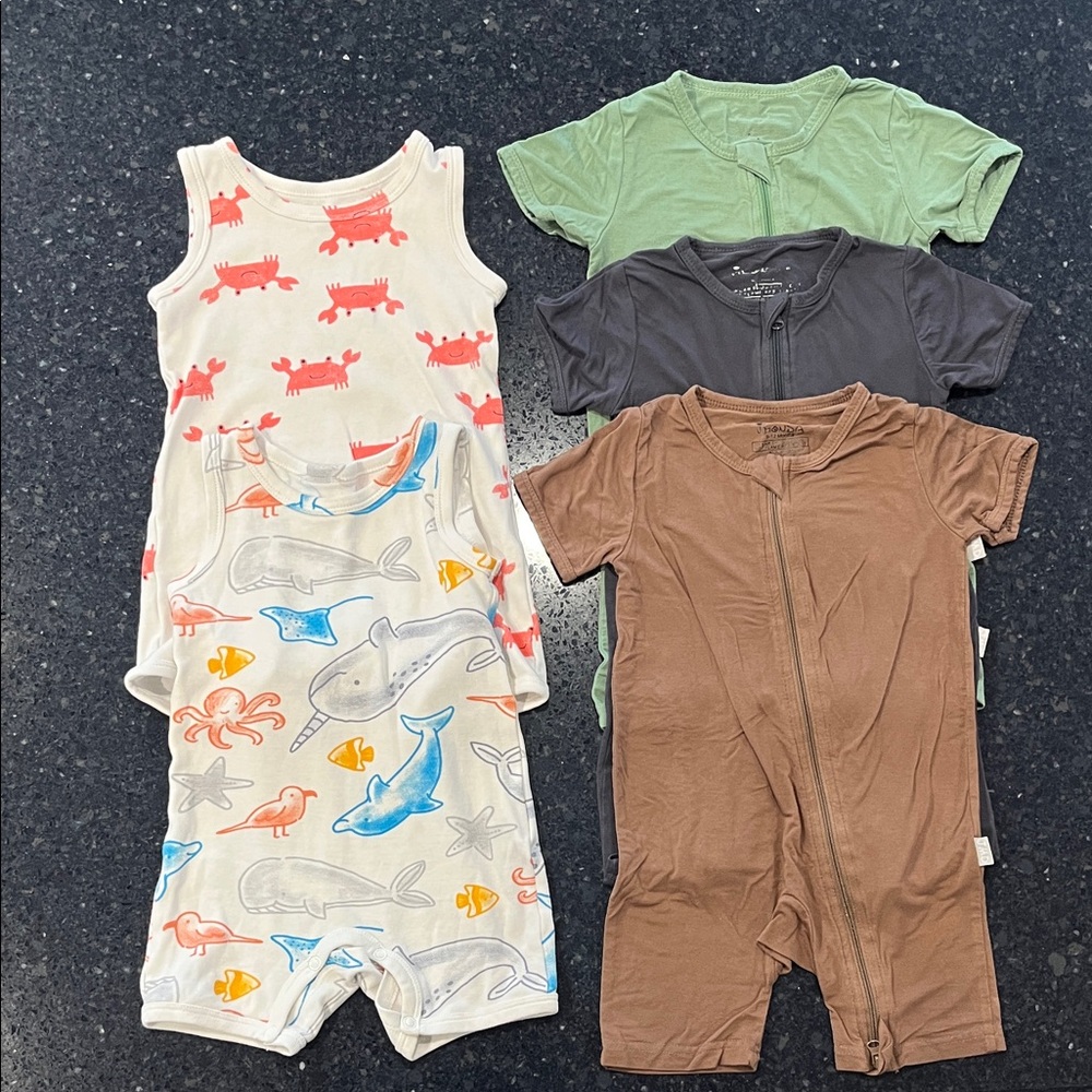 2 Pack Baby Short Rompers - Sea Creatures & 3 Pack Onesie Solid Colors